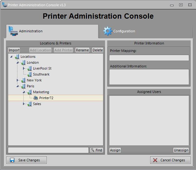 PrintMap Admin Console Printer assignments